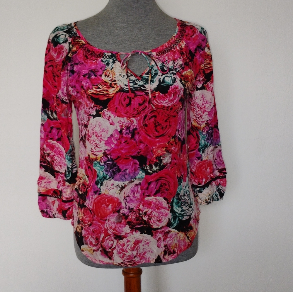 Anthropology Vanessa Virginia Floral Pink and Red Blouse